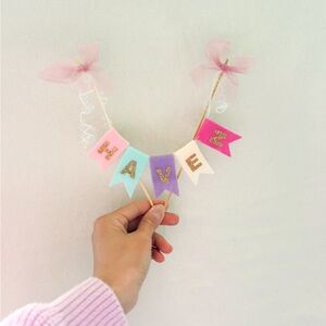Colorful Party cake topper Banner with Glitter Letters